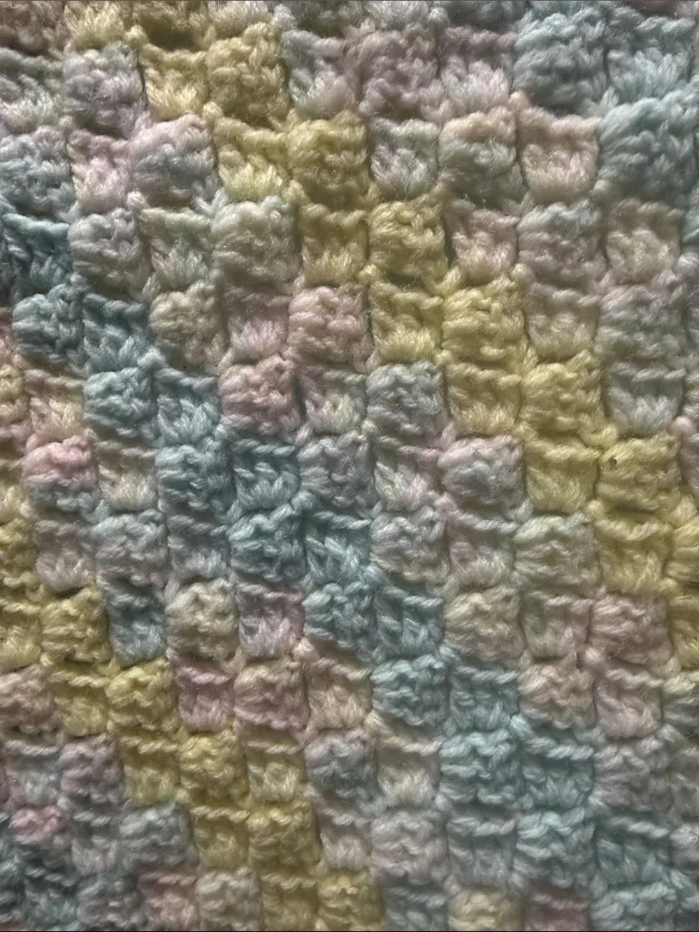 Handmade Crochet Baby Blanket - Pastel Yellow Blue Pink